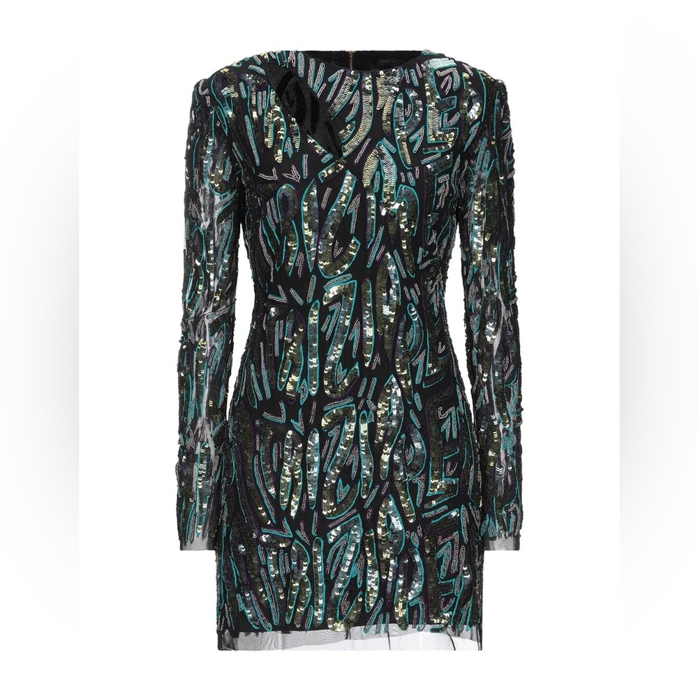 Patrizia Pepe Black and Green Sequin Long Sleeve Dress